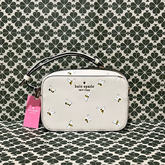 ♠️kate spade Staci Honey Bee Saffiano Leather Mini Camera Crossbody, Parchment - Picture 6 of 14